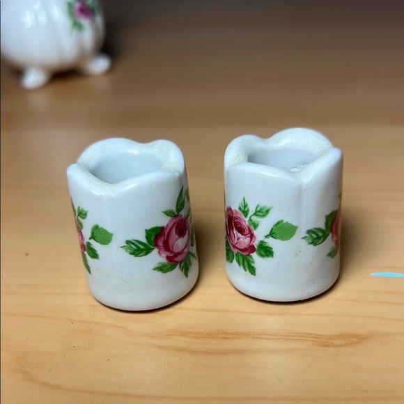 Vintage Mini Creamer and Sugar Bowl with Lid AND candle holders - Picture 7 of 12